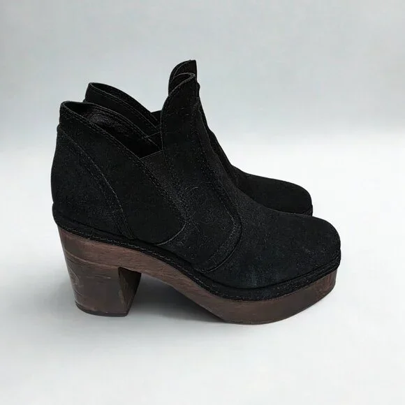 Matisse JOLIE Black Suede Leather Wood Sole Platform Clog Boot Women's Size 8 - Picture 3 of 5